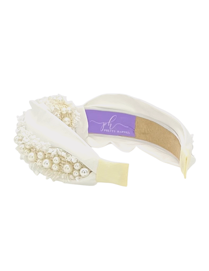 White with Pearls Knot Headband