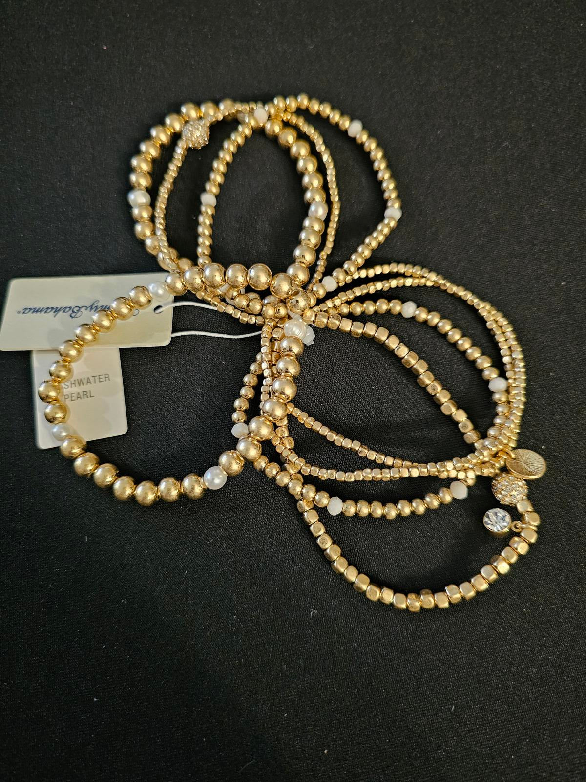 Elegant Tommy Bahama Gold and Pearl Stretch Bracelet Set