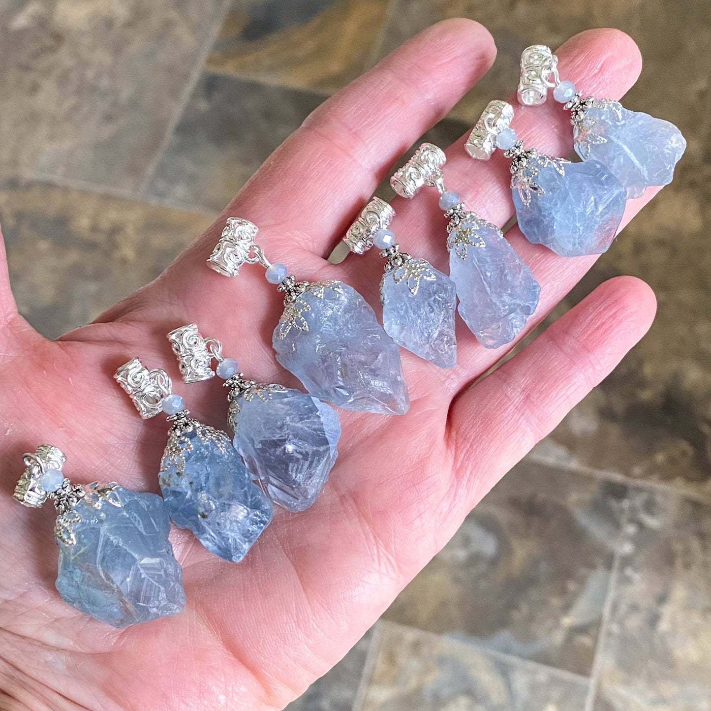 Raw Celestite Pendant, Angelic Communication Healing Energy