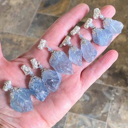 Raw Celestite Pendant, Angelic Communication Healing Energy