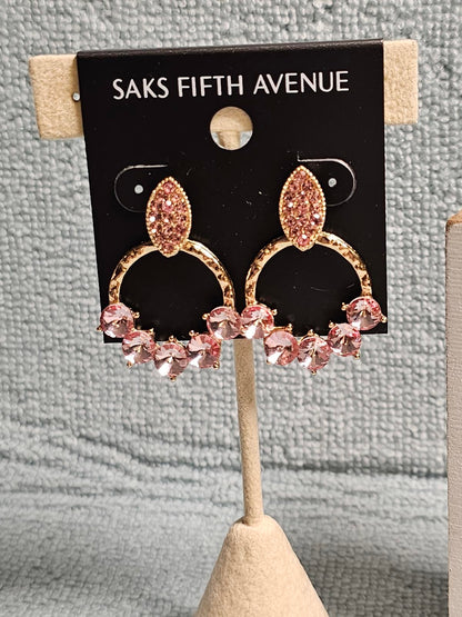 Elegant Pink Crystal Hoop Earrings by Saks Fifth Avenue