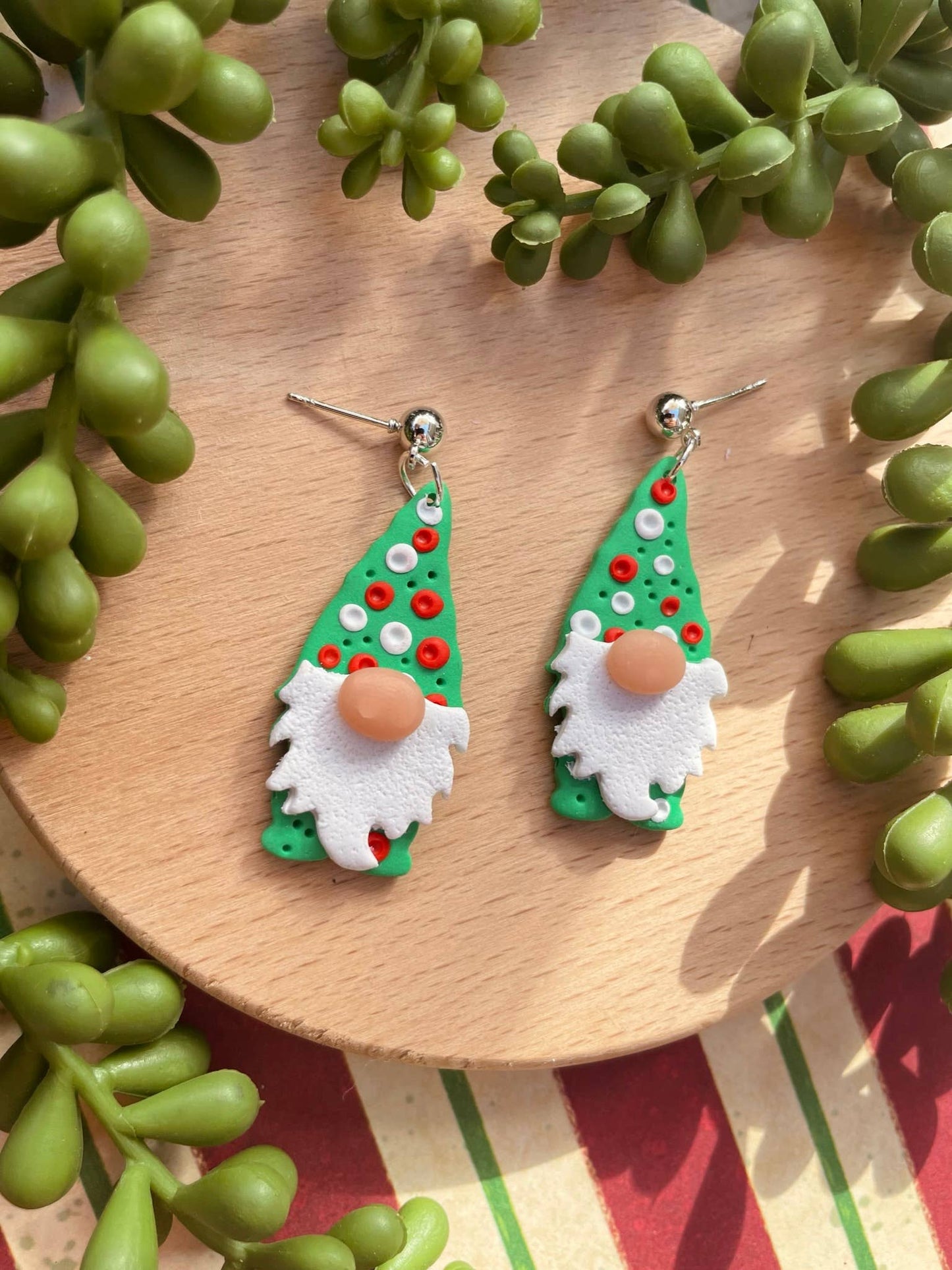 Cute Christmas gnome clay dangle earrings