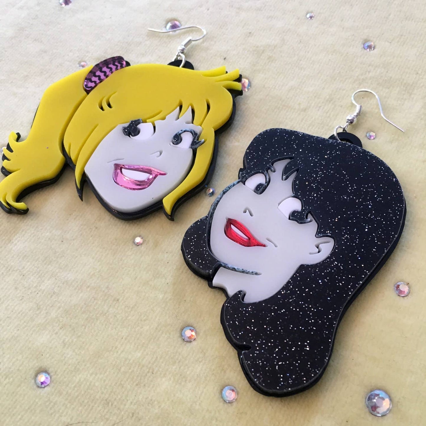 Betty And Veronica Cartoon Earrings, Laser Cut Acrylic, Plastic Jewelry