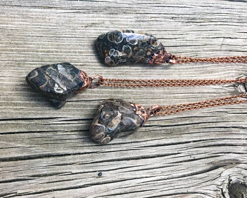 Fossil Turritella Agate Copper Electroformed Pendant