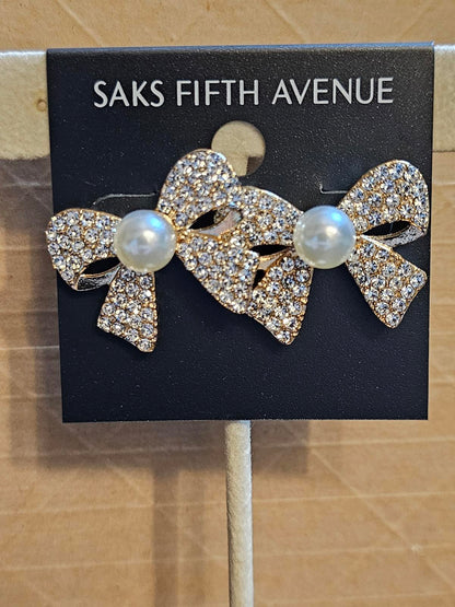 Elegant Crystal Bow Earrings from Saks Fifth Avenue