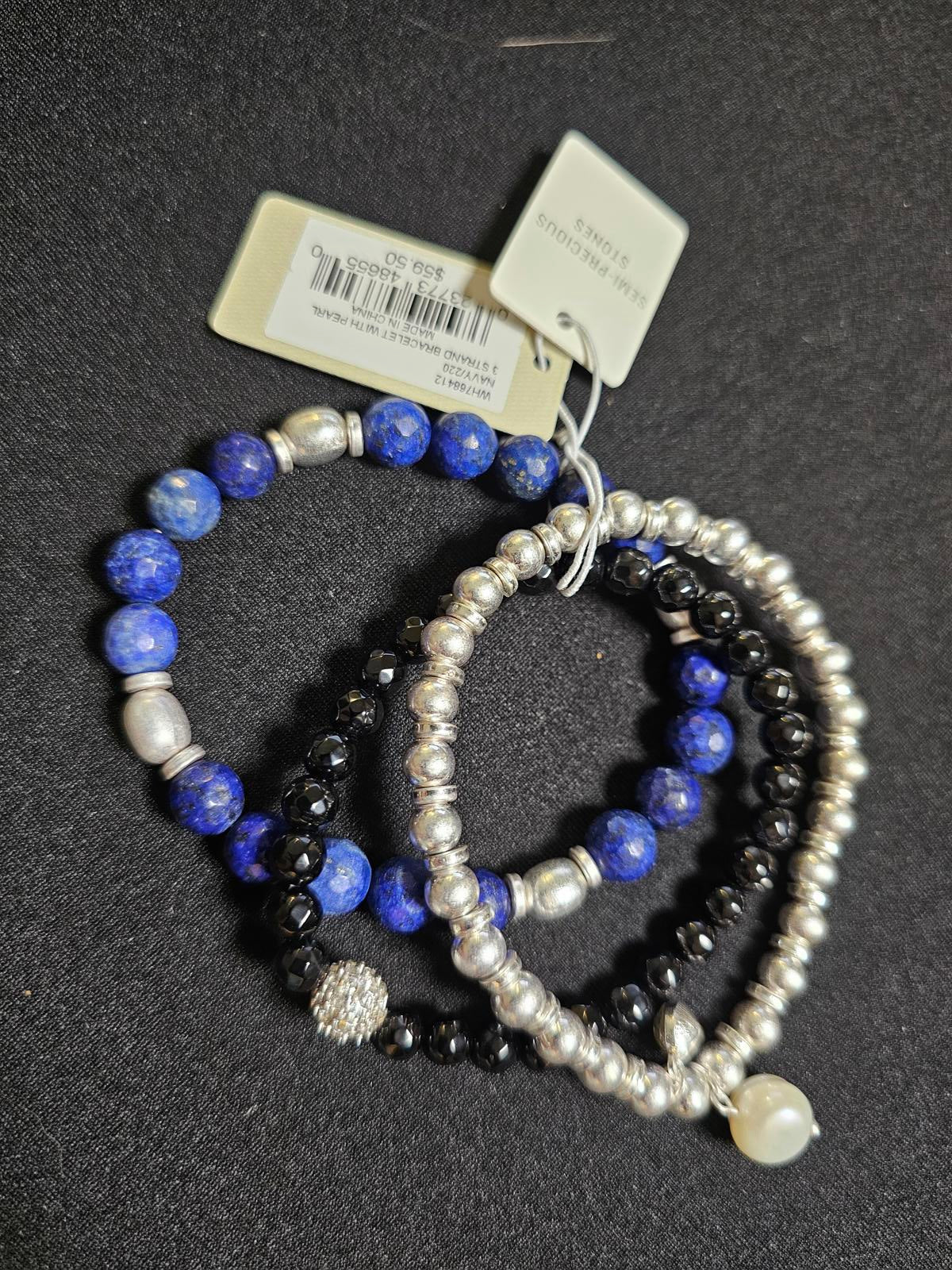 Elegant Lapis Lazuli & Silver Bracelets Set