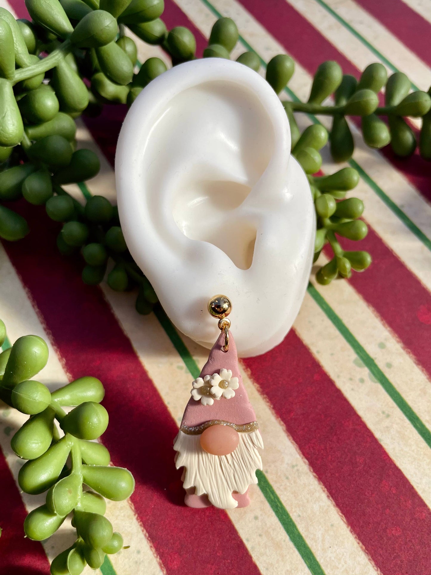 Cute Christmas gnome clay dangle earrings