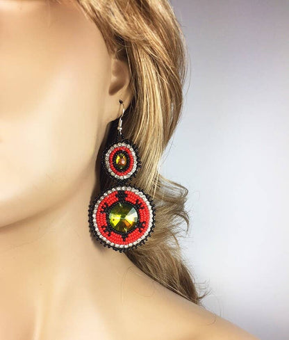 Handmade Beaded Red Black Turtle Dangle Fashion Hook Earrings