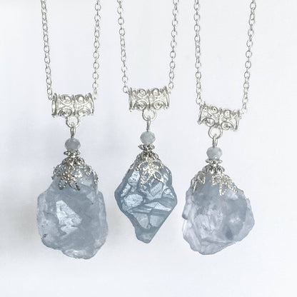 Raw Celestite Pendant, Angelic Communication Healing Energy