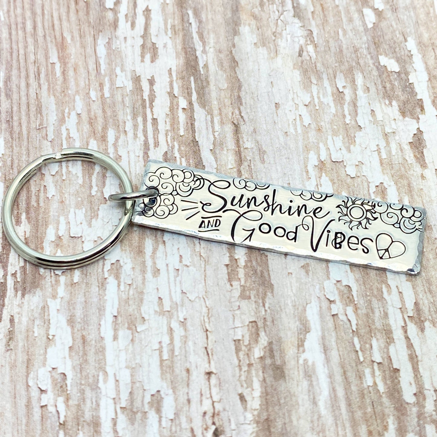 Sunshine & Good Vibes Hand-stamped Simple Tag Keychain