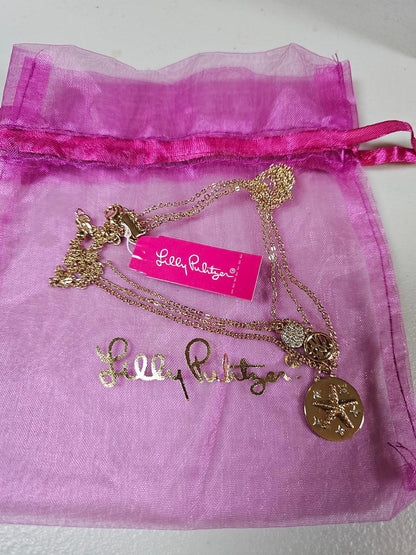 Elegant Lilly Pulitzer Triple Layered Gold Colored Necklace
