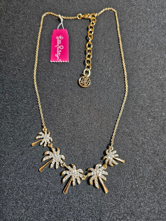 Gold Palm Tree Lilly Pulitzer Necklace with Sparkling Accents