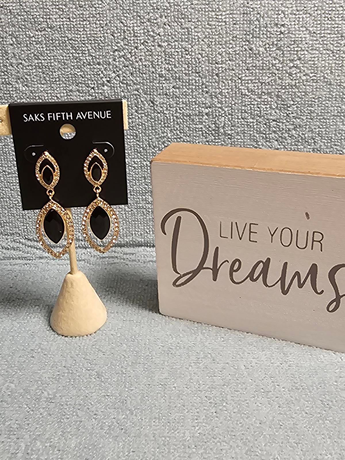 Elegant Black Stone Drop Earrings by Saks Fifth Avenue