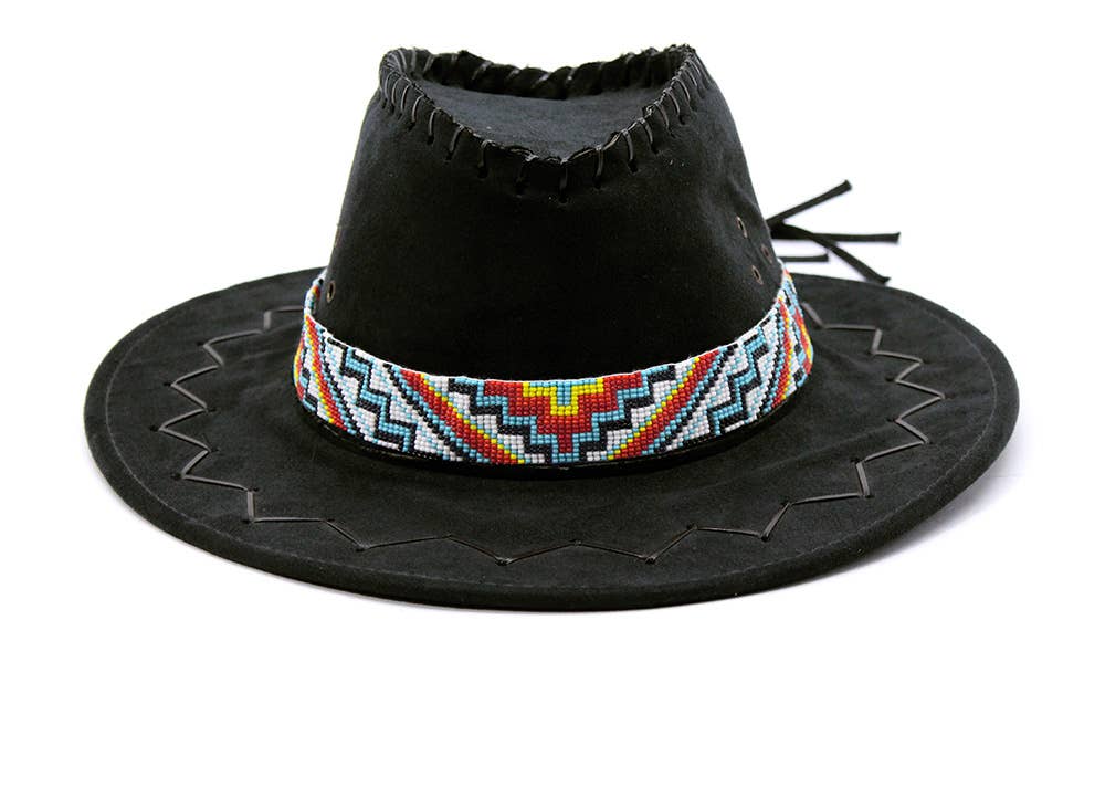 Handmade beaded Geometric White Multi-Colored loom Cowboy style Hatband