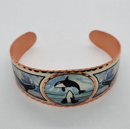 BR - Alaskan Killer Whale - Beautiful adjustable COPPER cuff bracelet. Alaskan Wildlife Jewelry.