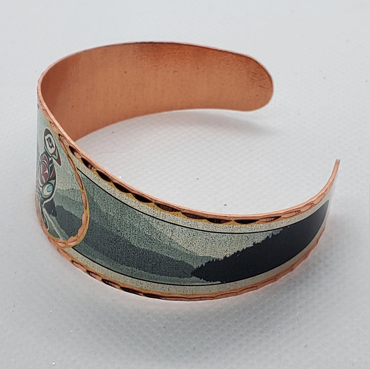 Alaskan Native Puffin - Beautiful adjustable COPPER cuff bracelet. Alaskan Wildlife Jewelry.