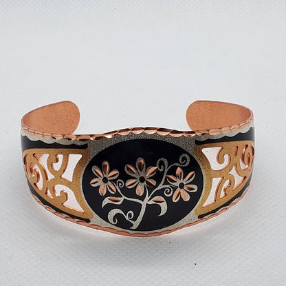 B - Filigree Floral - Beautiful adjustable COPPER cuff bracelet.