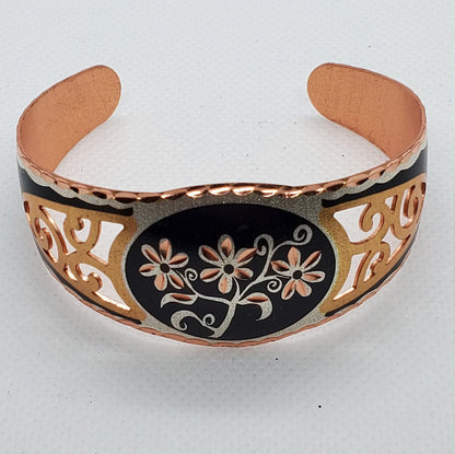 B - Filigree Floral - Beautiful adjustable COPPER cuff bracelet.