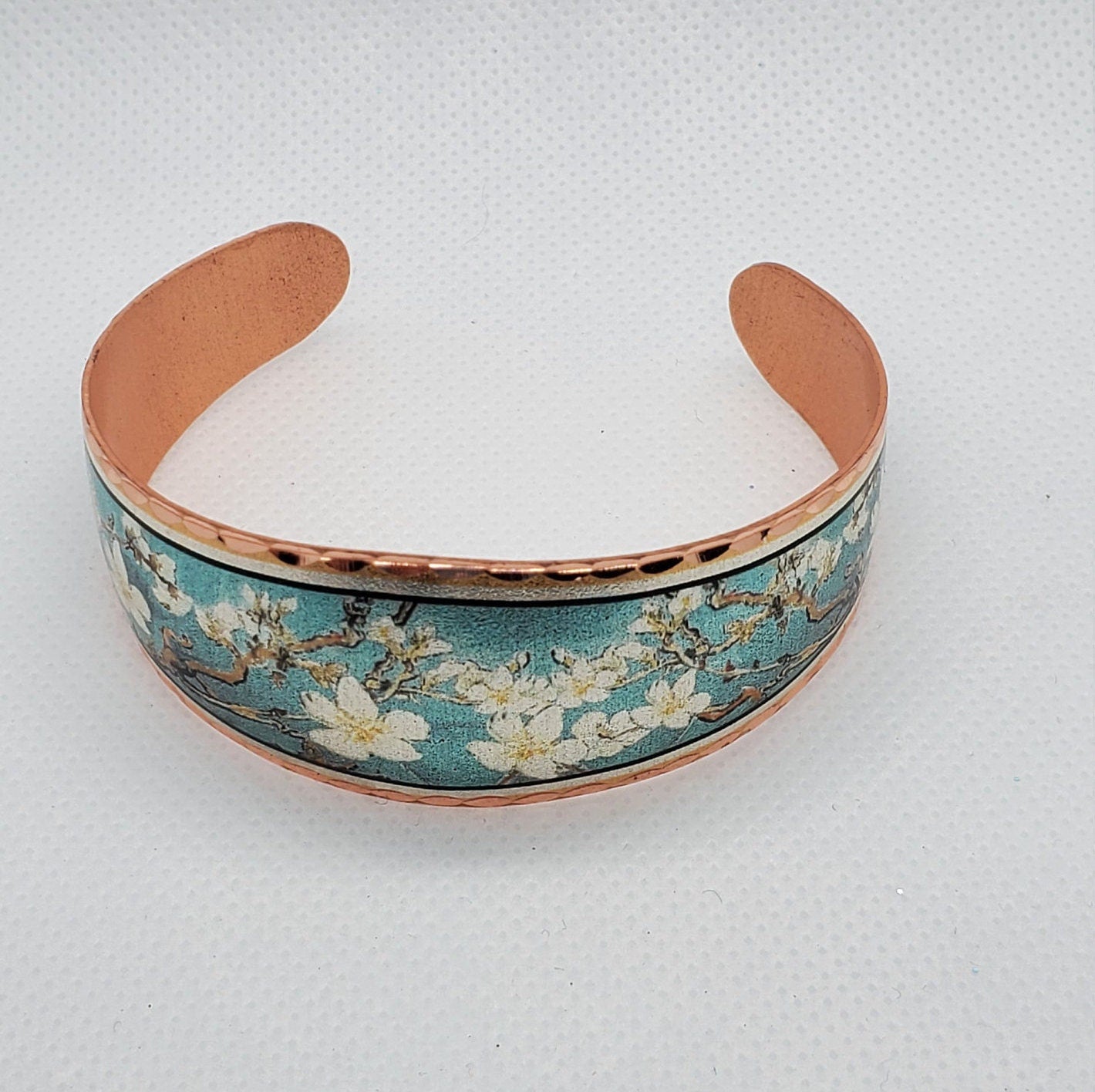 BR - Almond Blossoms, Inspired by Van Gogh - Beautiful adjustable COPPER cuff bracelet.