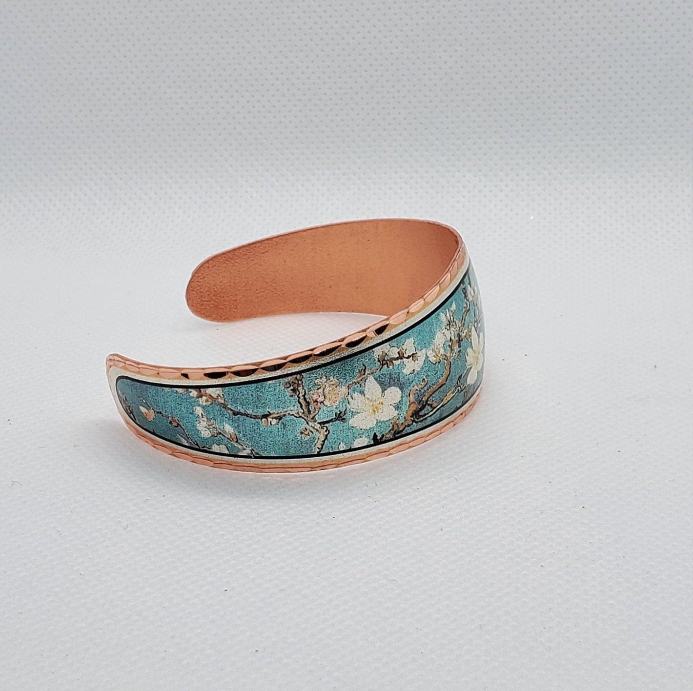 BR - Almond Blossoms, Inspired by Van Gogh - Beautiful adjustable COPPER cuff bracelet.