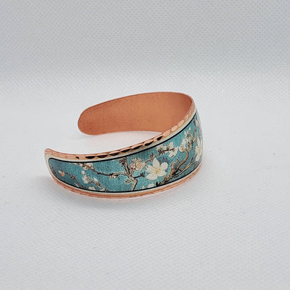 BR - Almond Blossoms, Inspired by Van Gogh - Beautiful adjustable COPPER cuff bracelet.