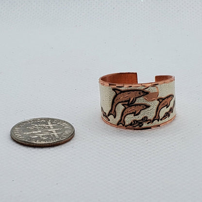 RI - Dolphin Ring - Beautiful adjustable COPPER ring.