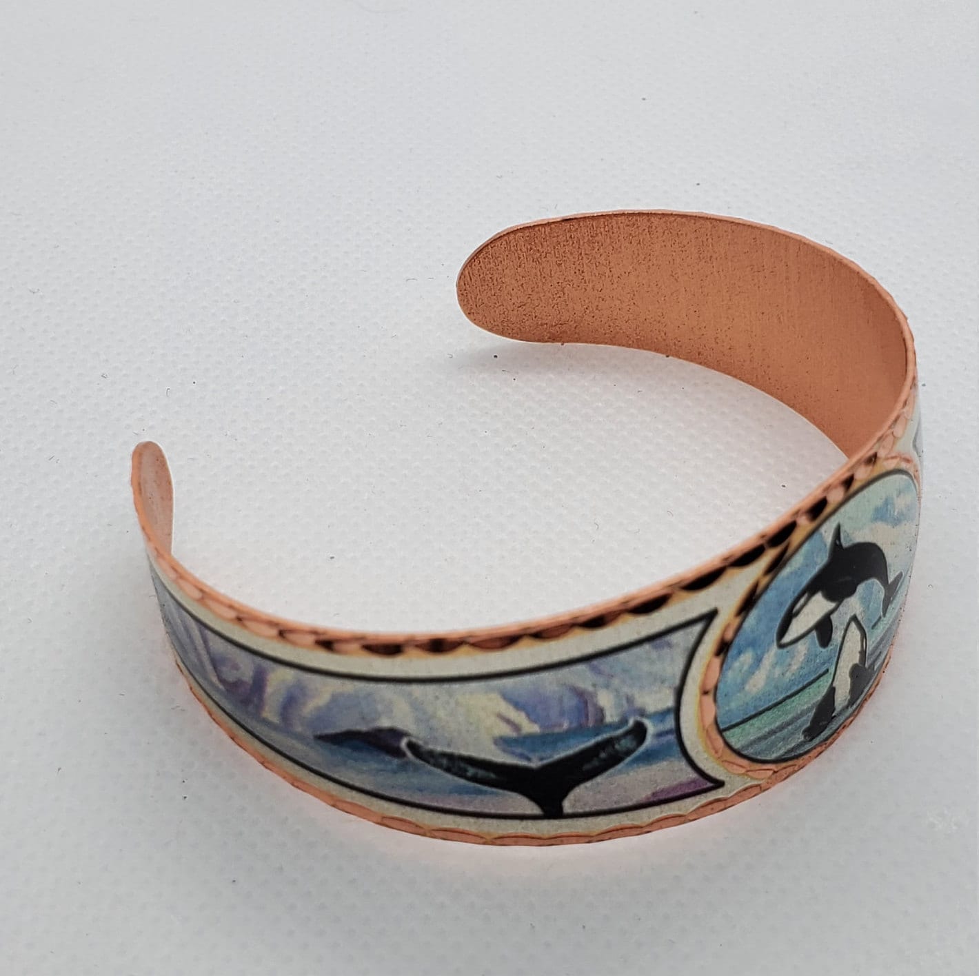 BR - Alaskan Killer Whale - Beautiful adjustable COPPER cuff bracelet. Alaskan Wildlife Jewelry.