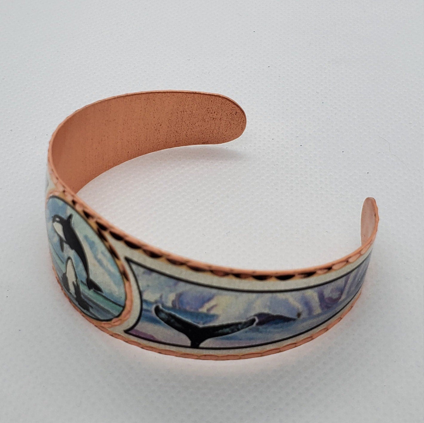 BR - Alaskan Killer Whale - Beautiful adjustable COPPER cuff bracelet. Alaskan Wildlife Jewelry.