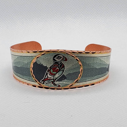 Alaskan Native Puffin - Beautiful adjustable COPPER cuff bracelet. Alaskan Wildlife Jewelry.