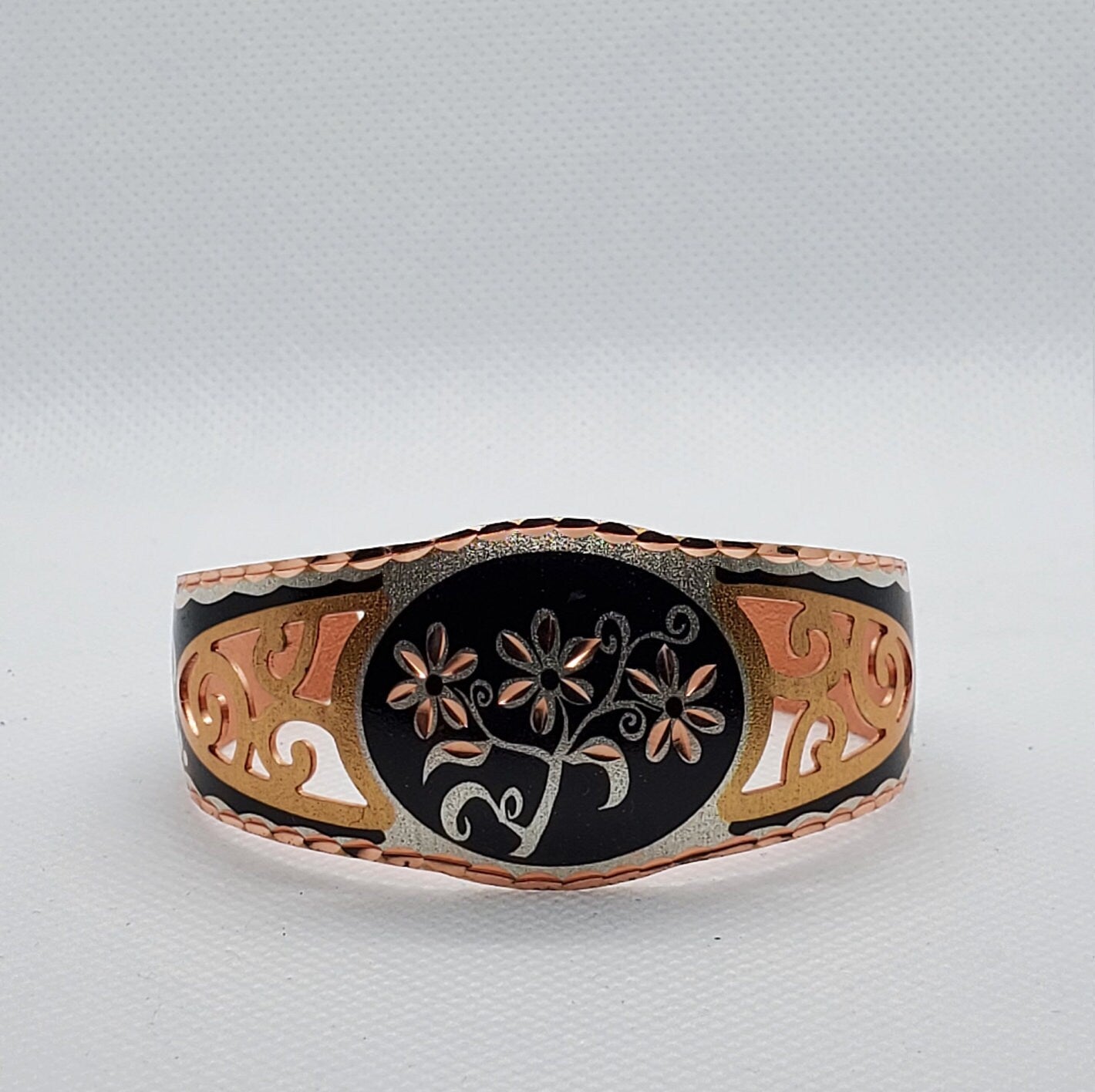B - Filigree Floral - Beautiful adjustable COPPER cuff bracelet.