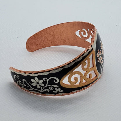 B - Filigree Floral - Beautiful adjustable COPPER cuff bracelet.