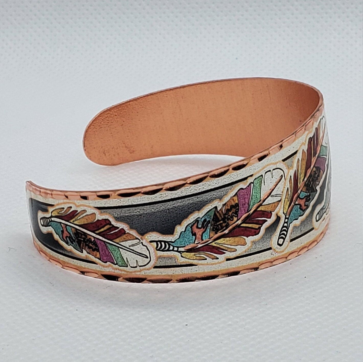 B - Copper Feather Art - Beautiful adjustable COPPER cuff bracelet.