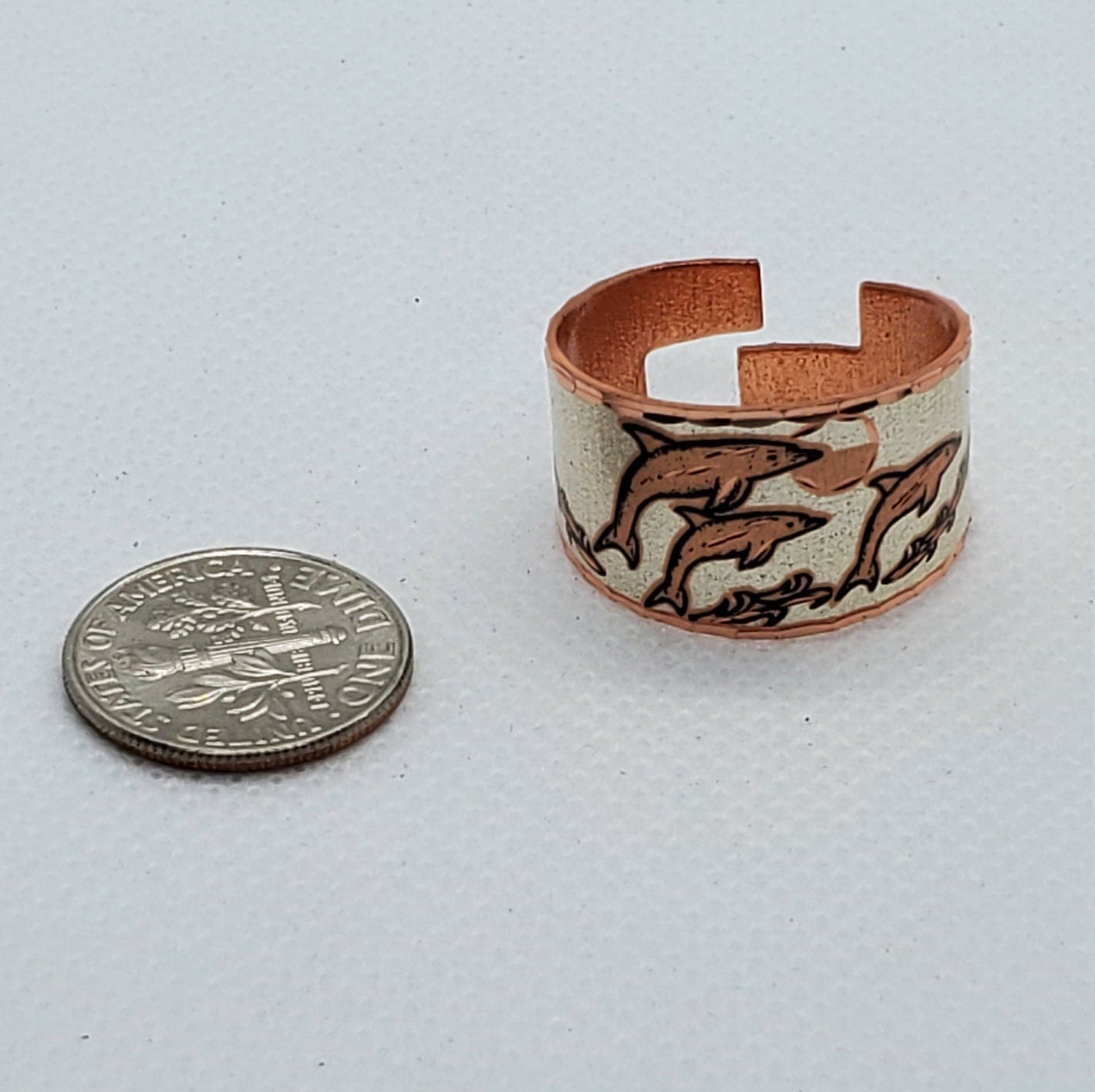 RI - Dolphin Ring - Beautiful adjustable COPPER ring.