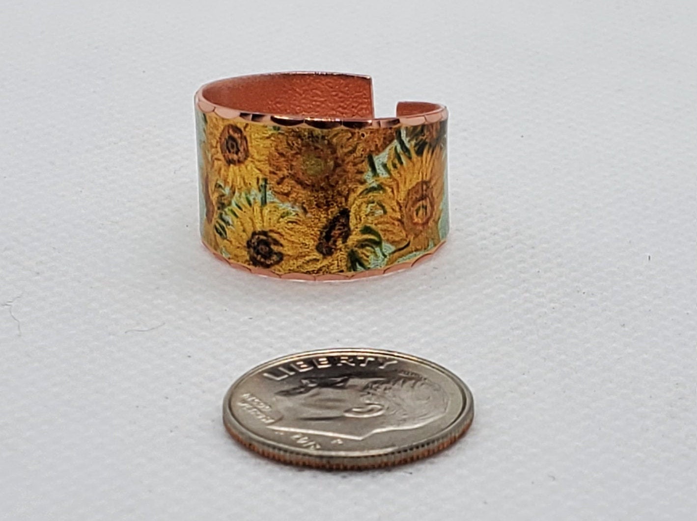 R - Van Gogh Inspired Sunflowers Ring - Beautiful adjustable COPPER ring.