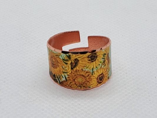 R - Van Gogh Inspired Sunflowers Ring - Beautiful adjustable COPPER ring.