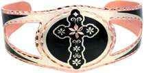 B - Flower Cross Bracelet - Beautiful adjustable COPPER cuff bracelet. Religious Jewelry.