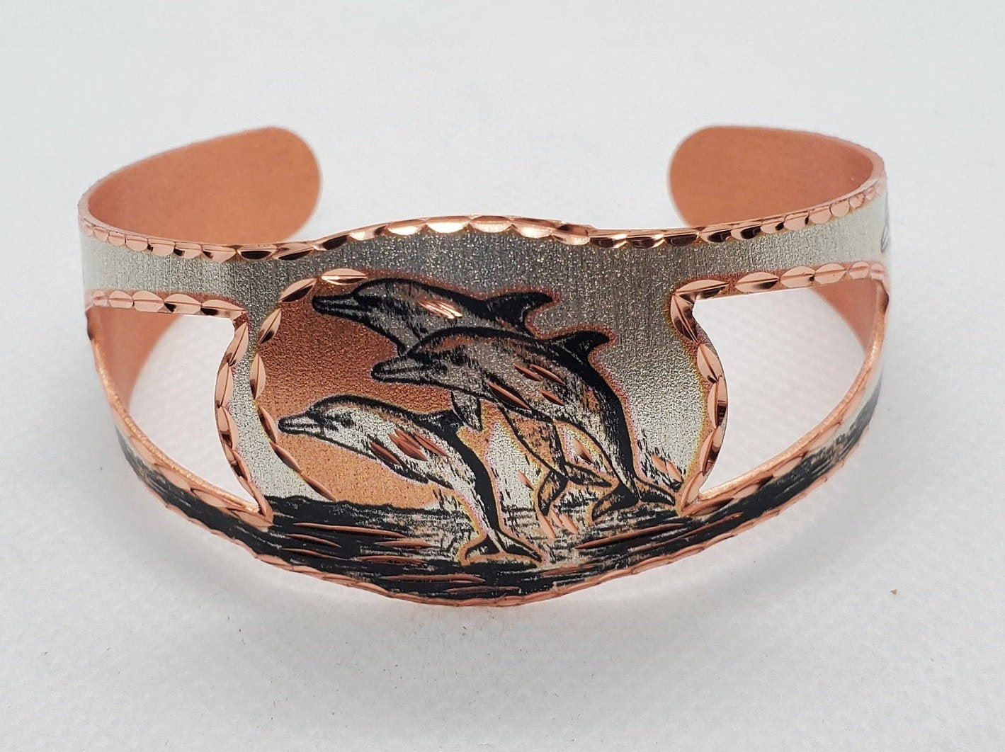 BR - Dolphin - Beautiful adjustable COPPER cuff bracelet.