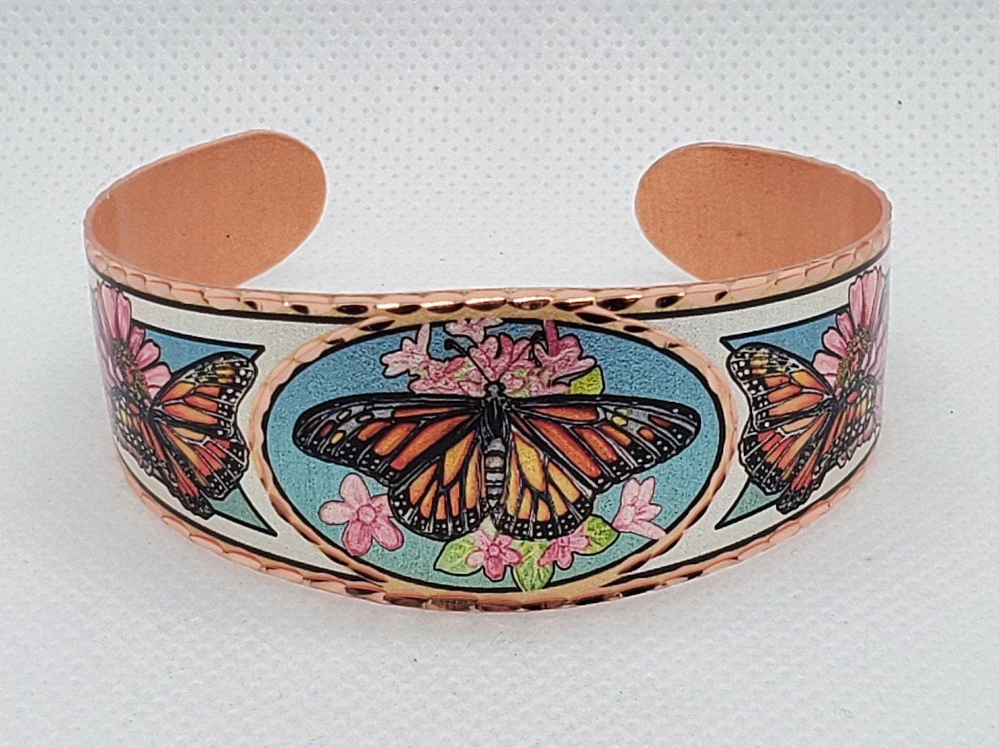 B - Stylish Monarch Butterfly - Beautiful adjustable COPPER cuff bracelet.