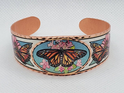 B - Stylish Monarch Butterfly - Beautiful adjustable COPPER cuff bracelet.