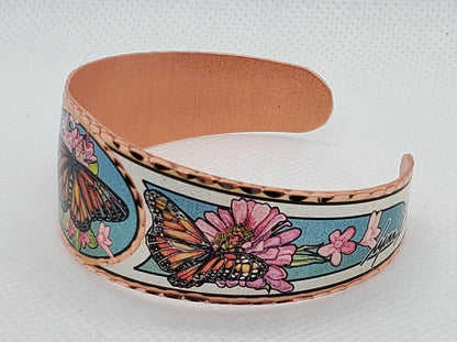 B - Stylish Monarch Butterfly - Beautiful adjustable COPPER cuff bracelet.