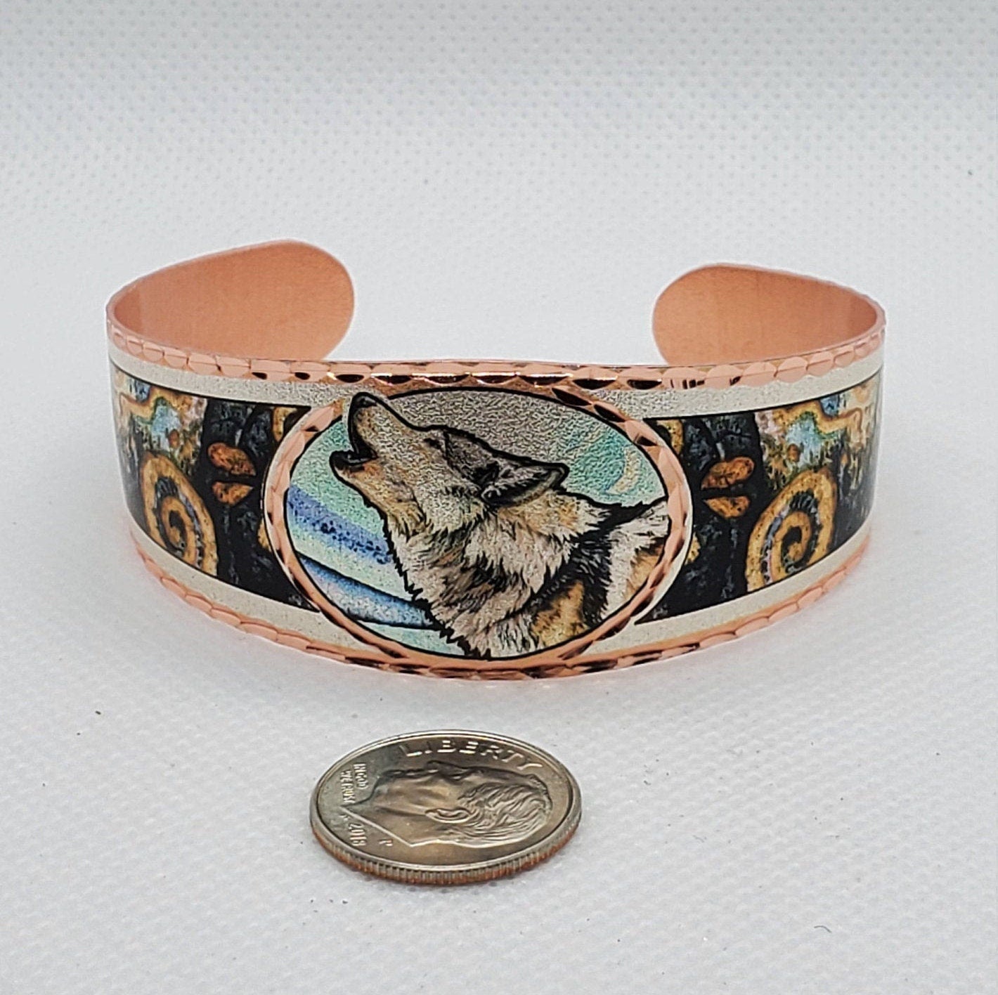 BR - Howling Wolf Bracelet - Beautiful adjustable COPPER cuff bracelet.