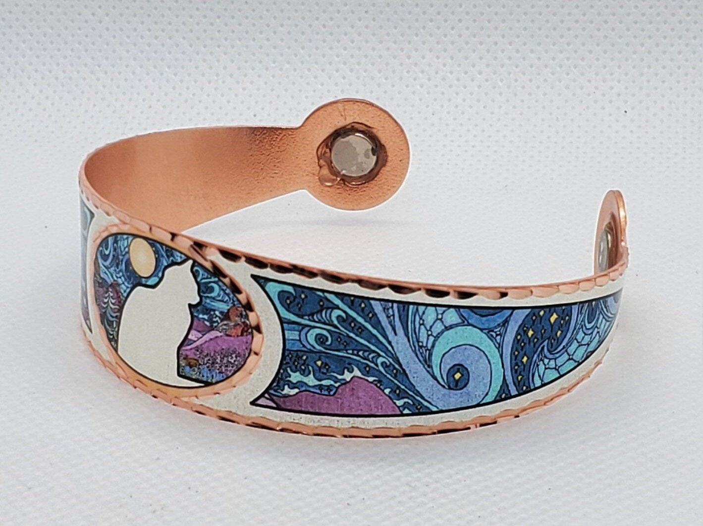 BR - Colorful Copper Magnetic Cat Bracelet - Beautiful adjustable COPPER cuff bracelet.