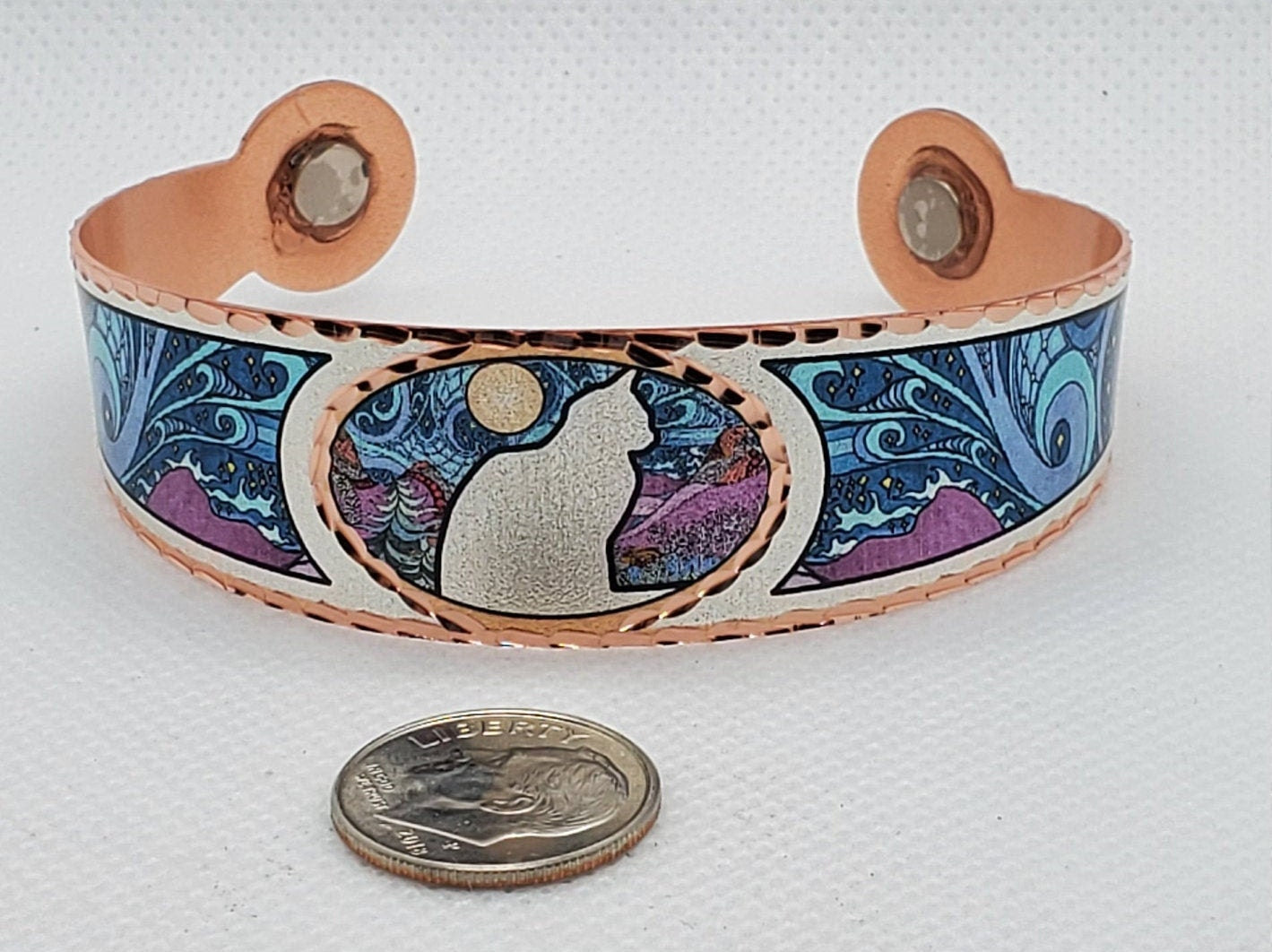 BR - Colorful Copper Magnetic Cat Bracelet - Beautiful adjustable COPPER cuff bracelet.