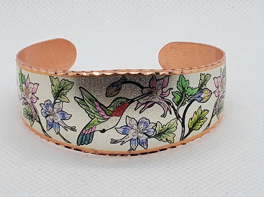 BR - Charming Hummingbird - Beautiful adjustable COPPER cuff bracelet.