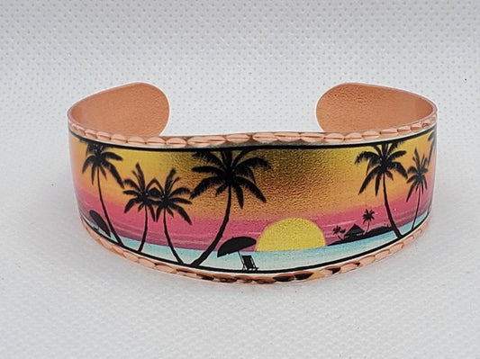 B - Tropical Paradise - Beautiful adjustable COPPER cuff bracelet. Ocean/Seashore Jewelry.