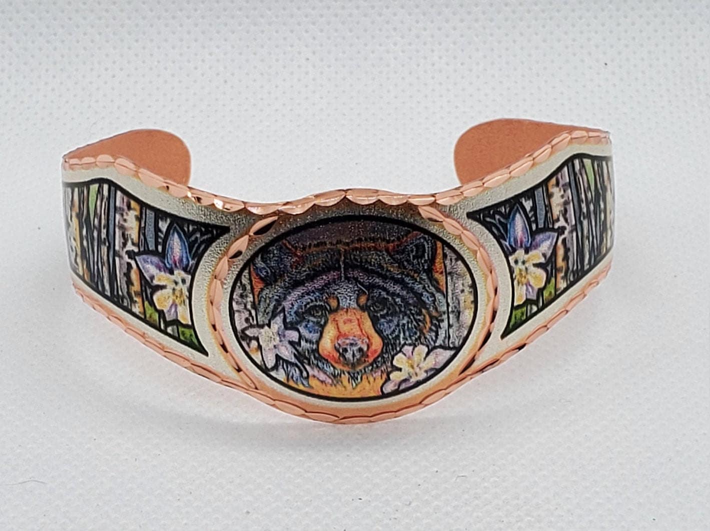 BR - Aspen Tree & Black Bear Bracelet - Beautiful adjustable COPPER cuff bracelet.