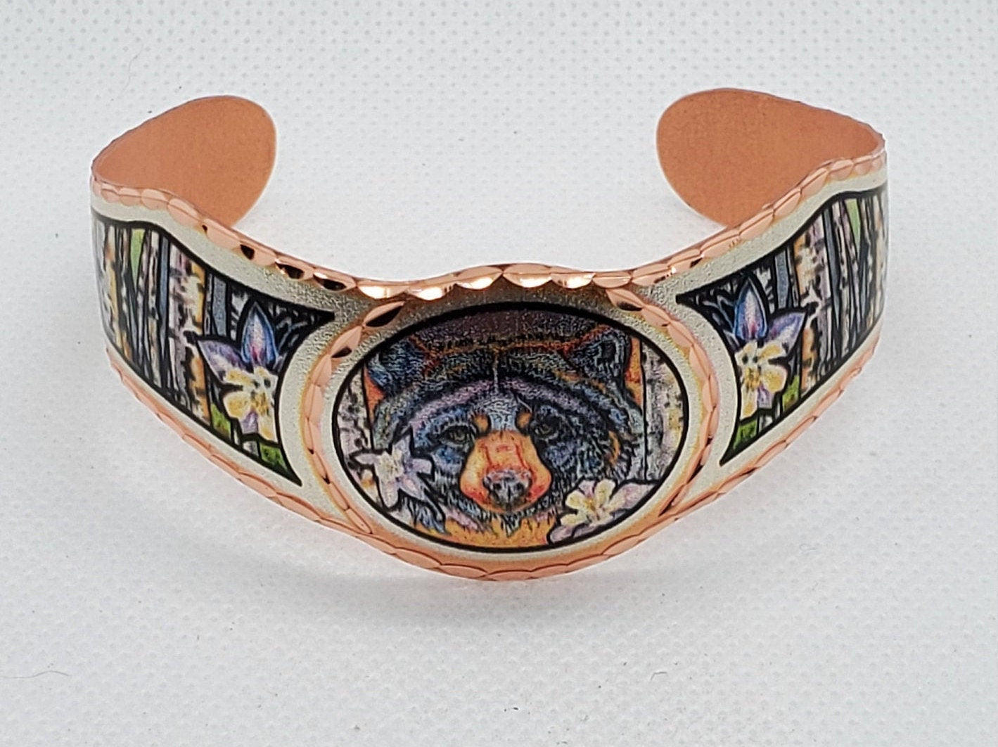 BR - Aspen Tree & Black Bear Bracelet - Beautiful adjustable COPPER cuff bracelet.