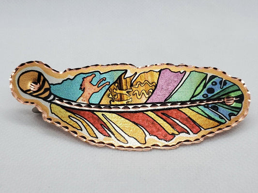 HC - Colorful Copper Feather and Horse Hair Clip - Beautiful COPPER Hair Barrette / Clip