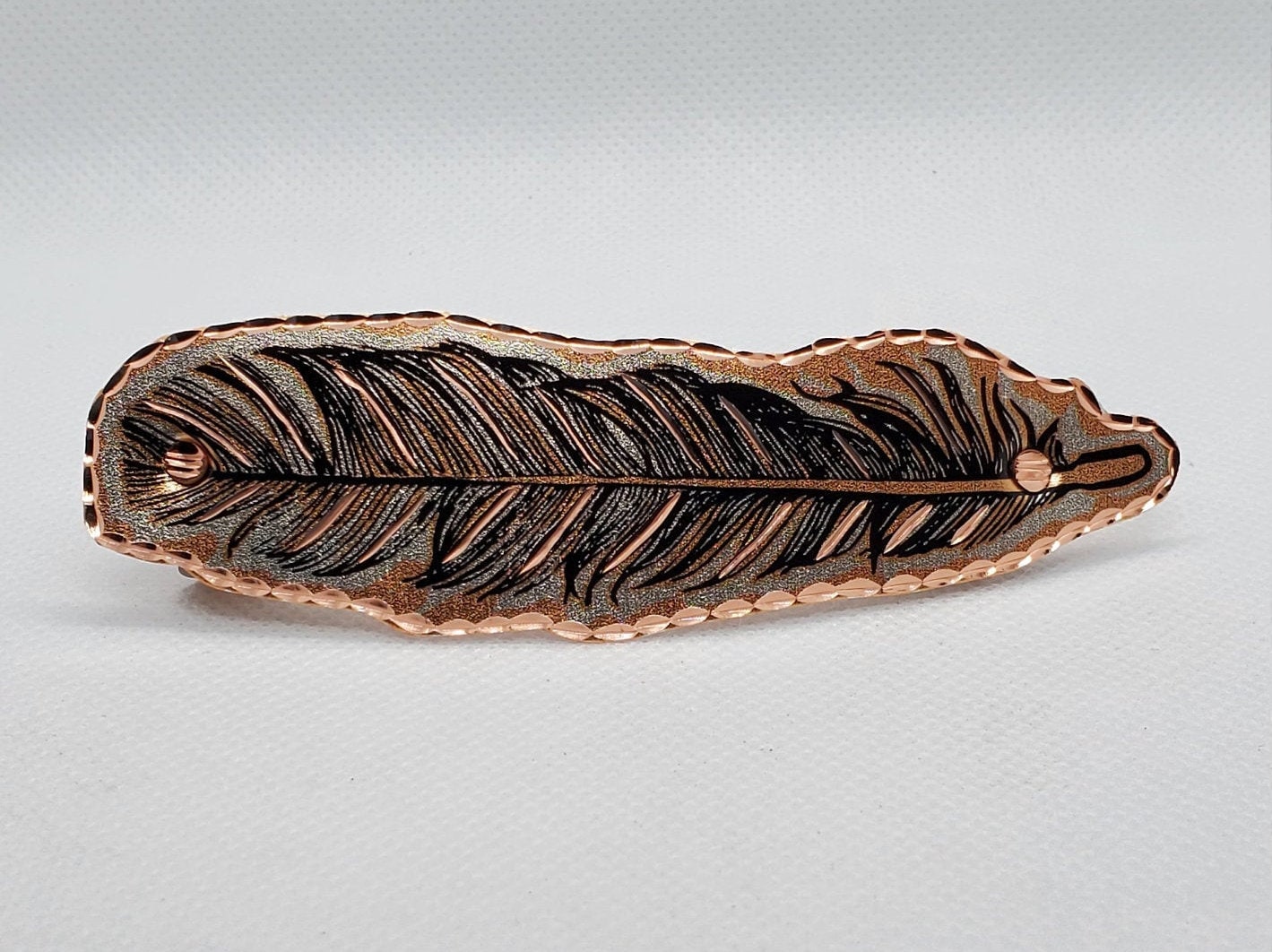 H - Copper Feather Hair Clip - Beautiful COPPER Hair Barrette / Clip