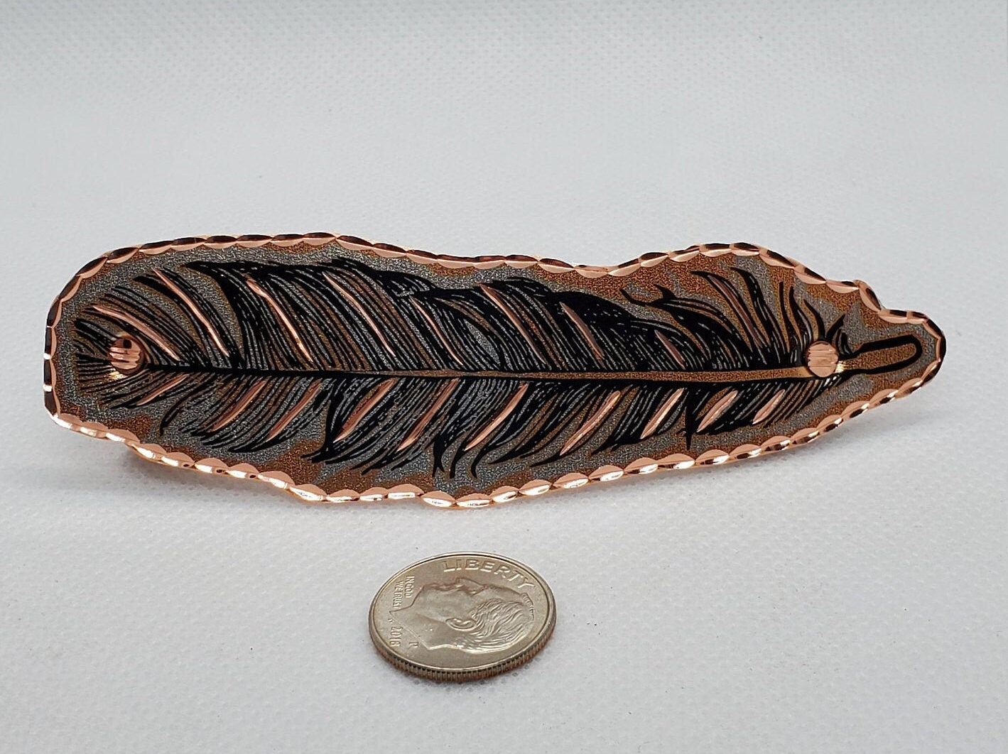 H - Copper Feather Hair Clip - Beautiful COPPER Hair Barrette / Clip